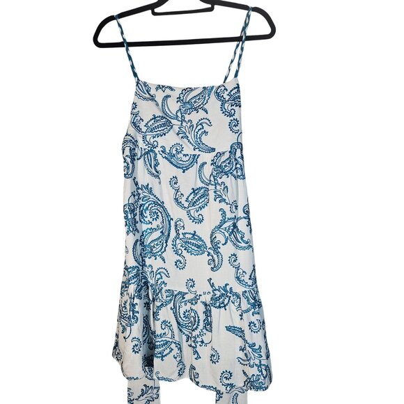 Alice + Olivia Blue White Paisley Mini Dress Size 6 | Ruffle Hem Summer Vacation - Picture 9 of 16